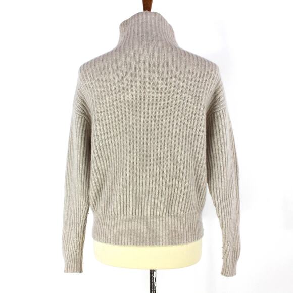 Le KASHA Heathered Beige Rib Knit Cashmere Sweater S/M Turtleneck Pullover 1918 - Picture 5 of 7